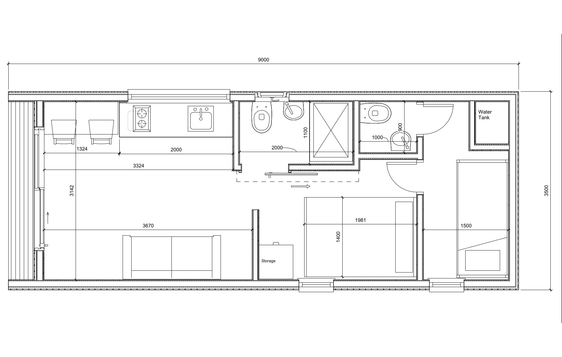 9m x 3.5m Ground Floor Plan