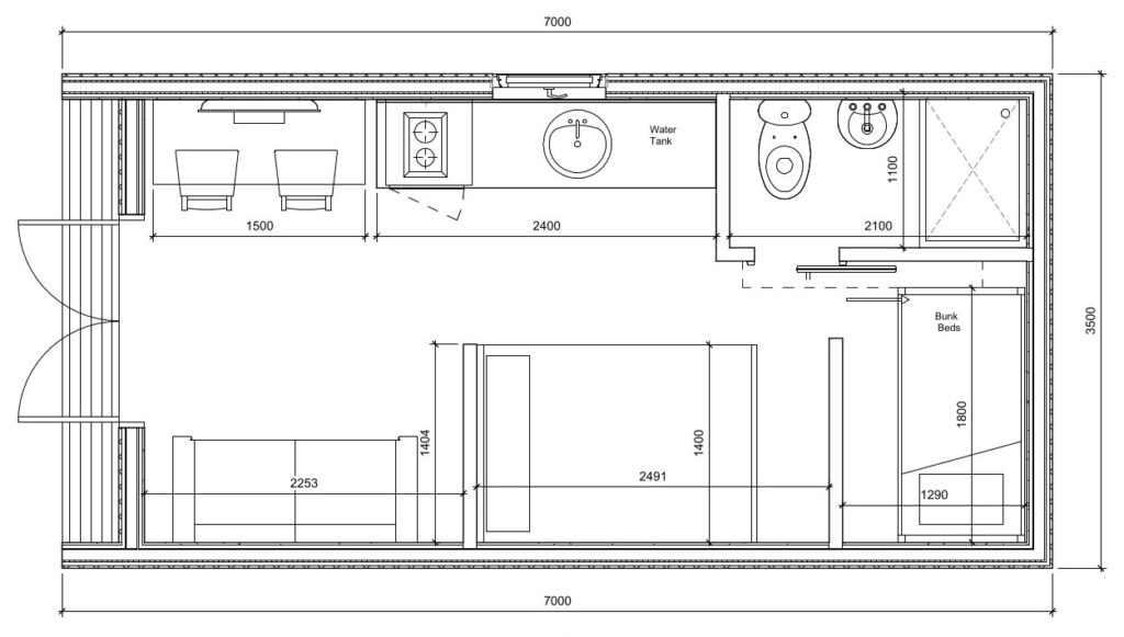 7m x 3.5m Maximux Bunk Bed-Ground Floor Plan