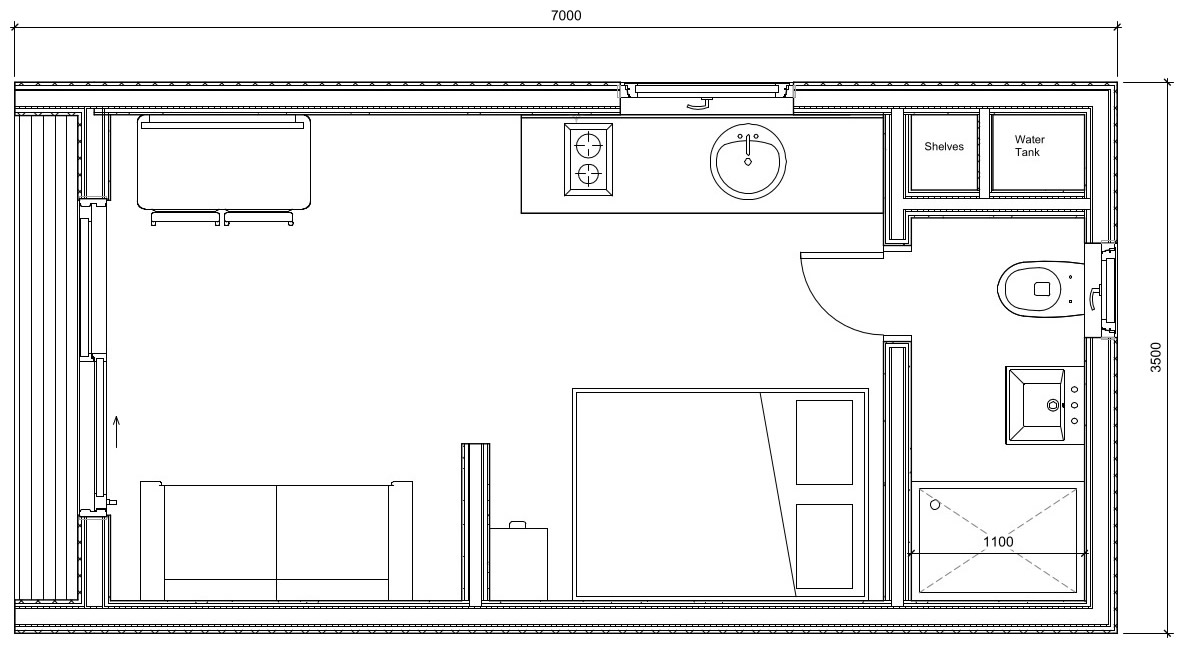7m x 3.5m Retreat Lodge Cabin_Floor Plan 1